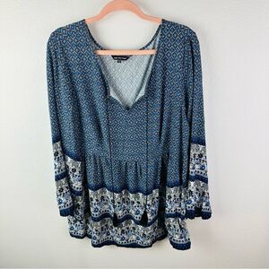 Unique Spectrum Blue White Boho Blouse Size 2X
